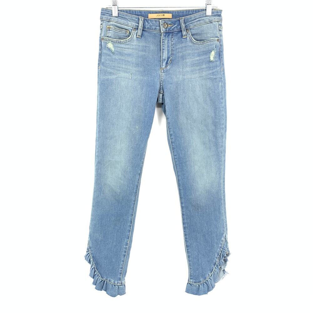 Joe's Jeans Women's Size 27 The Icon Mid Rise Skinny Ankle Jeans Ruffle Hems